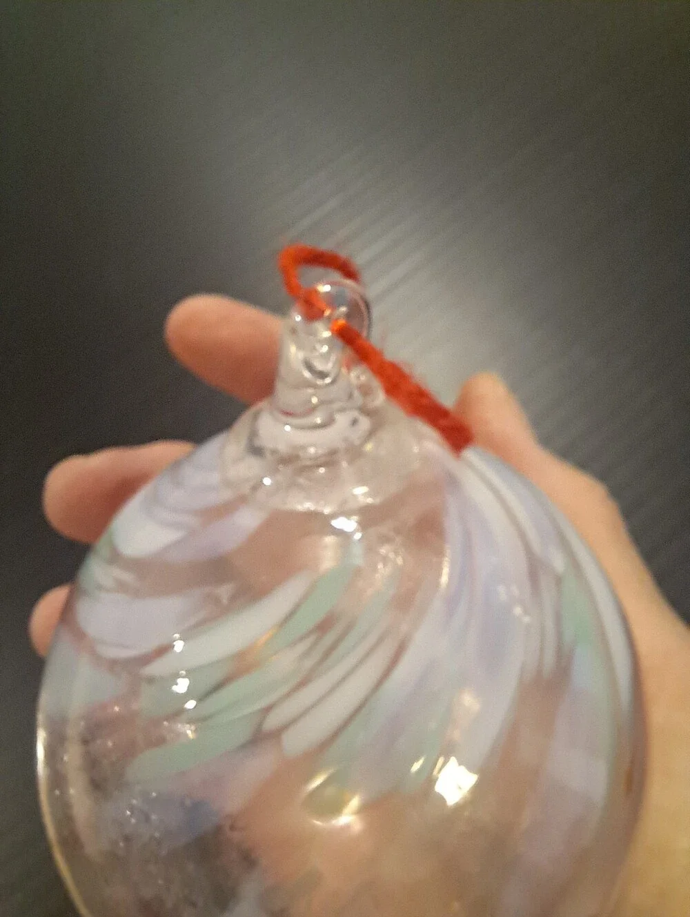 Hand Blown Glass Christmas Ball Ornament Bauble Witch Orb Pink 4”
